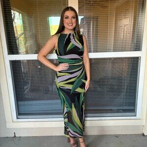 Donna Morgan Abstract Printed Mesh Midi Dress – Women’s Size 8